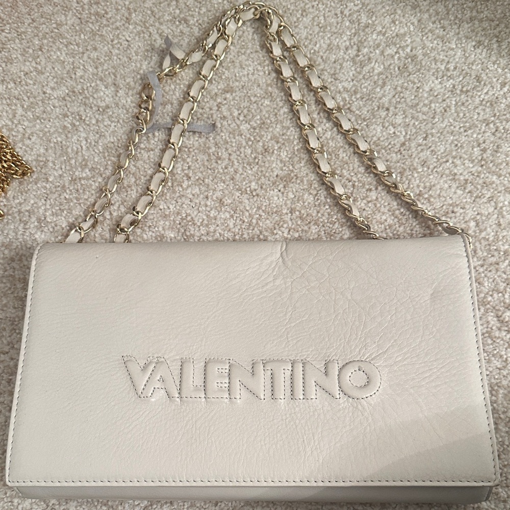 Valentino Cream Leather Chain Shoulder Bag